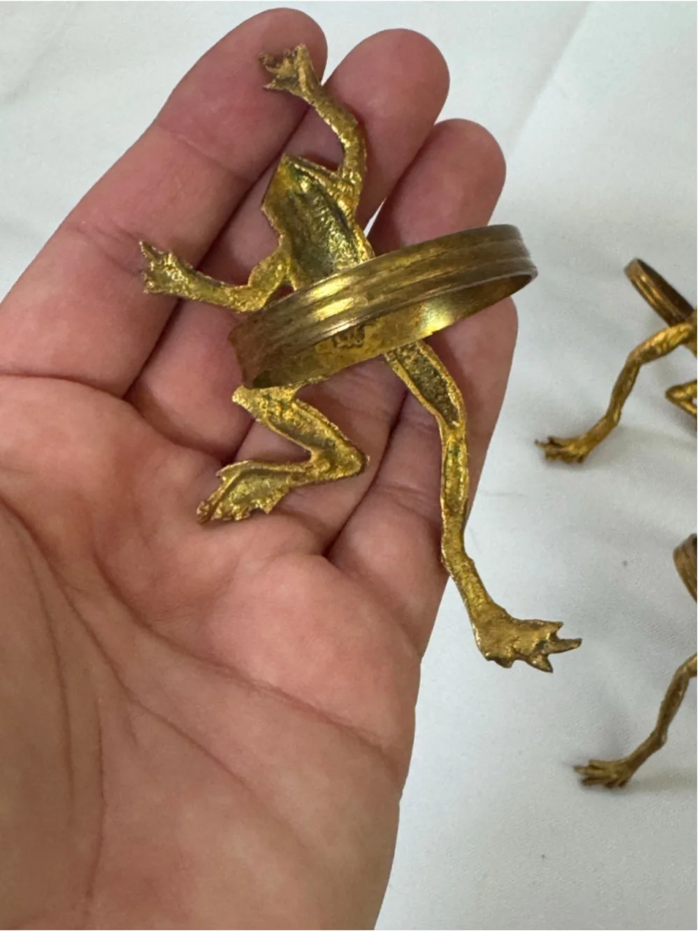 Gold Frog Napkin Rings Set of 8 Large Figural Frogs Table Decor